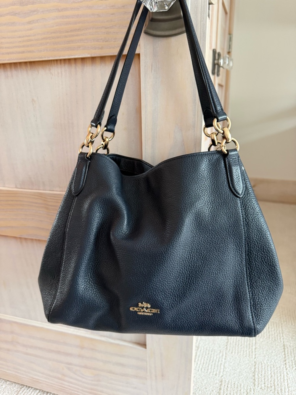 Coach Pebbled Leather Shoulder Bag in Navy